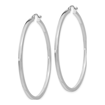 14K White Gold 50mm Square Tube Hoop Earrings – view 3