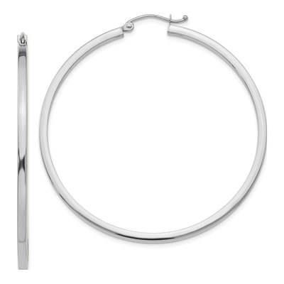 14K White Gold 50mm Square Tube Hoop Earrings
