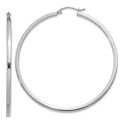 14K White Gold 55mm Square Tube Hoop Earrings