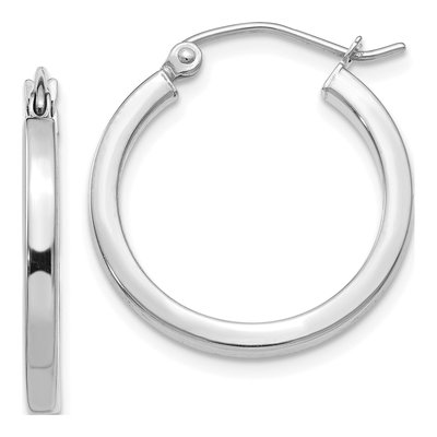 14K White Gold 20mm Square Tube Hoop Earrings