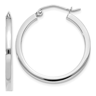 14K White Gold 25mm Square Tube Hoop Earrings