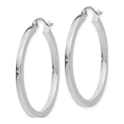 14K White Gold 30mm Square Tube Hoop Earrings – view 3