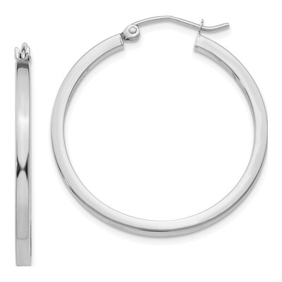14K White Gold 30mm Square Tube Hoop Earrings