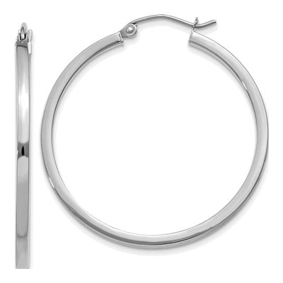 14K White Gold 35mm Square Tube Hoop Earrings