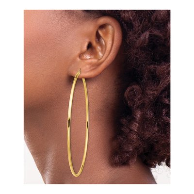 14K Yellow Gold 80mm Round Tube Hoop Earrings – view 3
