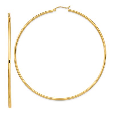 14K Yellow Gold 80mm Round Tube Hoop Earrings