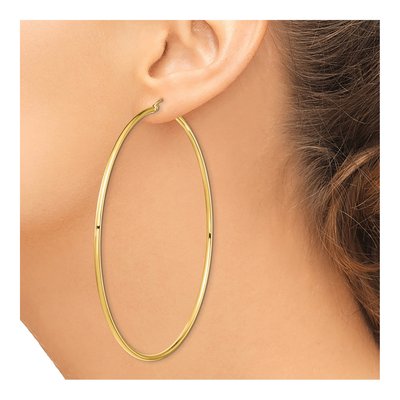 14K Yellow Gold 80mm Round Tube Hoop Earrings – view 3