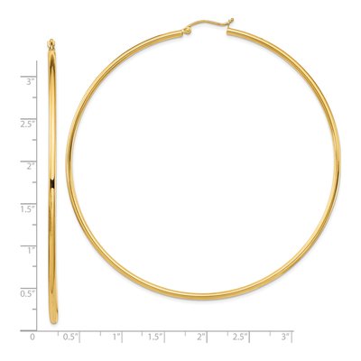 14K Yellow Gold 80mm Round Tube Hoop Earrings – view 4