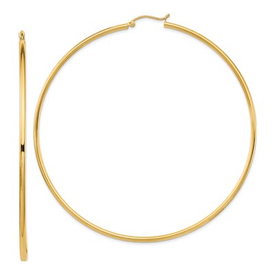 14K Yellow Gold 80mm Round Tube Hoop Earrings