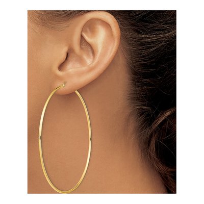 14K Yellow Gold 90mm Round Tube Hoop Earrings – view 4