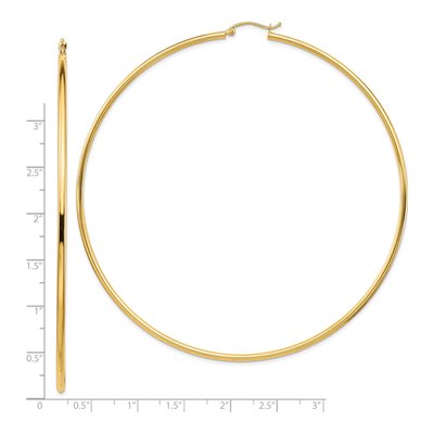 14K Yellow Gold 90mm Round Tube Hoop Earrings – view 5