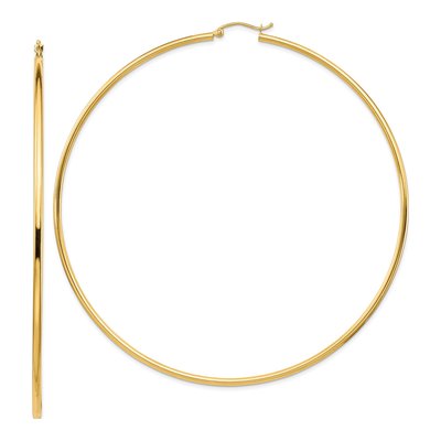 14K Yellow Gold 90mm Round Tube Hoop Earrings