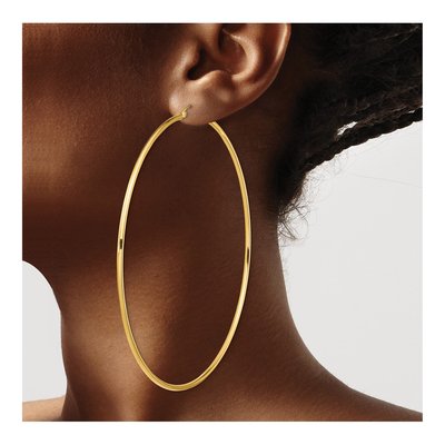 14K Yellow Gold 90mm Round Tube Hoop Earrings – view 3
