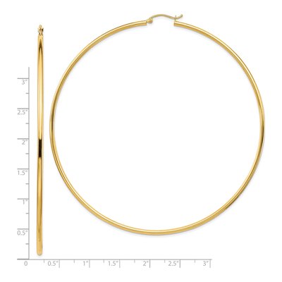 14K Yellow Gold 90mm Round Tube Hoop Earrings – view 4