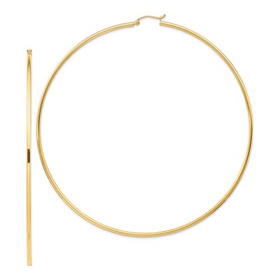 14K Yellow Gold 100mm Round Tube Hoop Earrings