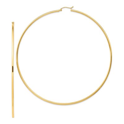 14K Yellow Gold 100mm Round Tube Hoop Earrings