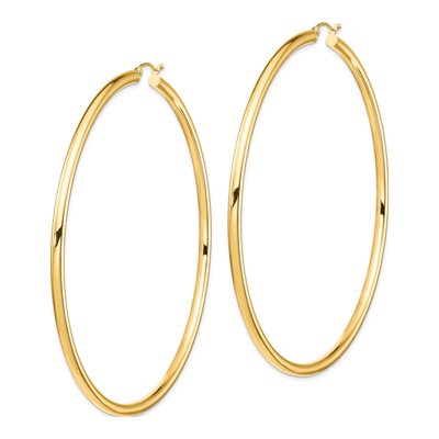 14K Yellow Gold 80mm Round Tube Hoop Earrings – view 3