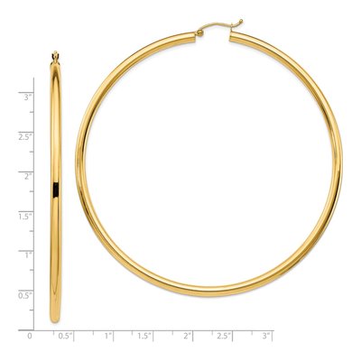 14K Yellow Gold 80mm Round Tube Hoop Earrings – view 5