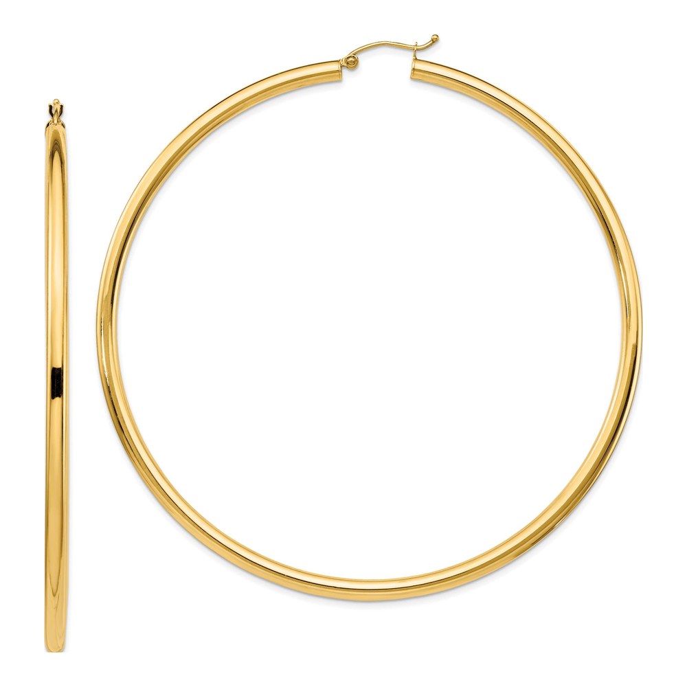 14K Yellow Gold 80mm Polished Round Tube Hoop Earrings