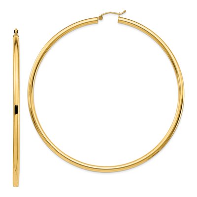 14K Yellow Gold 80mm Round Tube Hoop Earrings