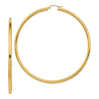 14K Yellow Gold 80mm Tube Hoop Earrings