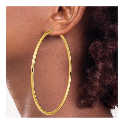 14K Yellow Gold 90mm Round Tube Hoop Earrings – view 3