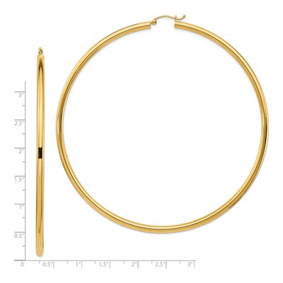 14K Yellow Gold 90mm Round Tube Hoop Earrings – view 4