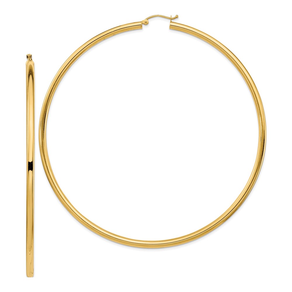 14K Yellow Gold Round Tube Hoop Earrings 90mm