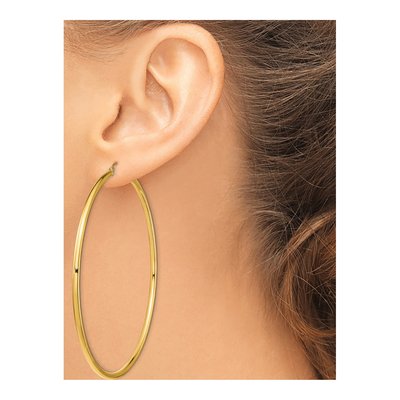 14K Yellow Gold 90mm Round Tube Hoop Earrings – view 4