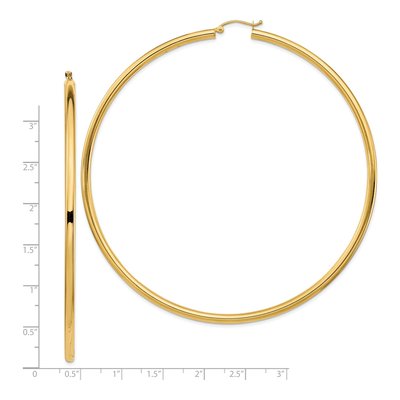 14K Yellow Gold 90mm Round Tube Hoop Earrings – view 5