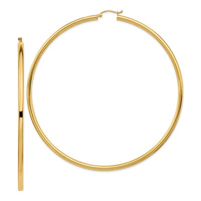 14K Yellow Gold 90mm Round Tube Hoop Earrings
