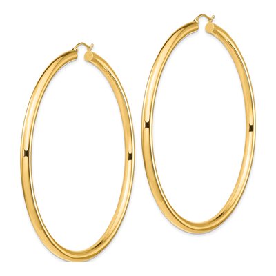 14K Yellow Gold 80mm Round Tube Hoop Earrings – view 3