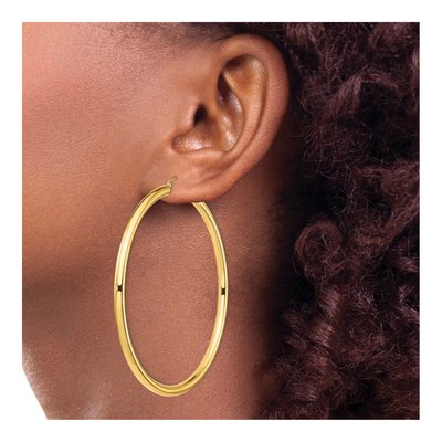 14K Yellow Gold 80mm Round Tube Hoop Earrings – view 4
