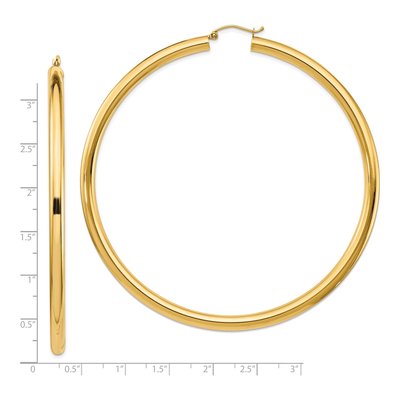 14K Yellow Gold 80mm Round Tube Hoop Earrings – view 5