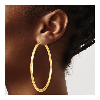 14K Yellow Gold 80mm Round Tube Hoop Earrings – view 3