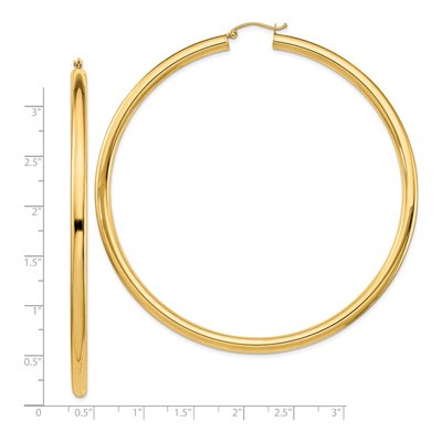 14K Yellow Gold 80mm Round Tube Hoop Earrings – view 4