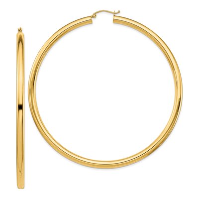 14K Yellow Gold 80mm Round Tube Hoop Earrings