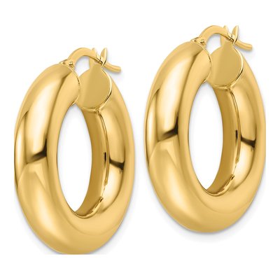 14K Yellow Gold 25mm Round Tube Hoop Earrings – view 3