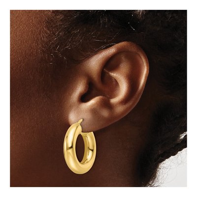 14K Yellow Gold 25mm Round Tube Hoop Earrings – view 4
