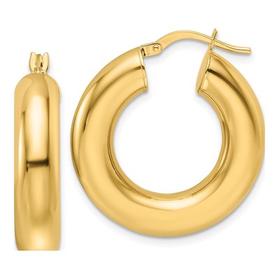 14K Yellow Gold 25mm Round Tube Hoop Earrings
