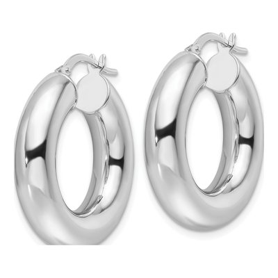 14K White Gold 25mm Round Tube Hoop Earrings – view 3