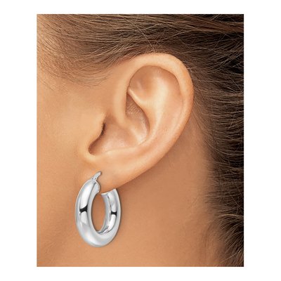 14K White Gold 25mm Round Tube Hoop Earrings – view 4