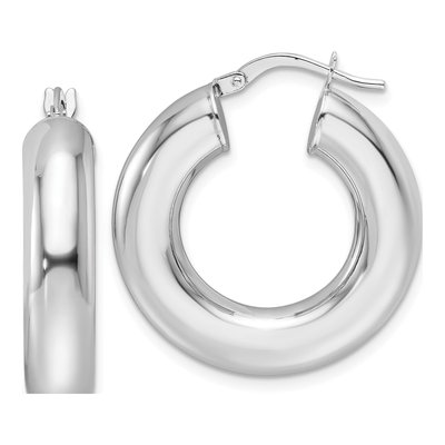 14K White Gold 25mm Round Tube Hoop Earrings