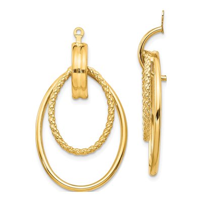 14K Yellow Gold Double Oval Doorknocker Ear Earring Jackets
