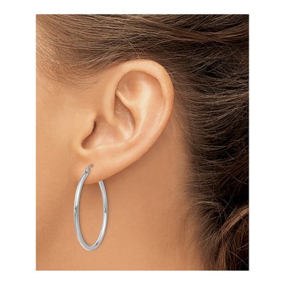 14K White Gold 35mm Tube Hoop Earrings – view 4