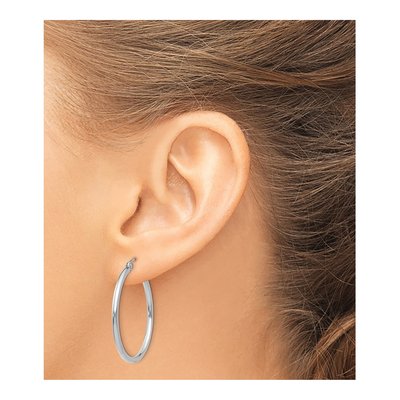 14K White Gold 30mm Tube Hoop Earrings – view 4
