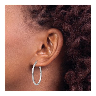 14K White Gold 30mm Tube Hoop Earrings – view 4