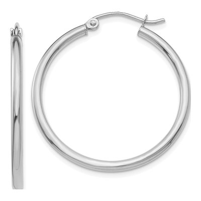 14K White Gold 30mm Tube Hoop Earrings