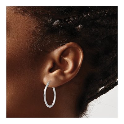 14K White Gold 25mm Tube Hoop Earrings – view 4