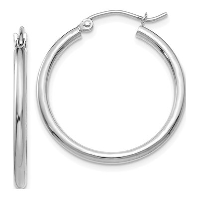14K White Gold 25mm Tube Hoop Earrings